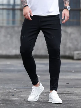 Črne Jeans za Moške Bombaž Stretchy Skinny Jeans Visoke Kakovosti Hip Hop Barva Slim Oversize Denim Svinčnik Hlače Ulične
