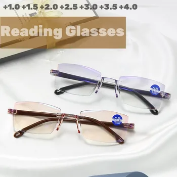 Ženske Dimond Rezanje Očala Klasičnih Ultralahkih Rimless Obravnavi Očala Daleč očeh Moških Anti-modra Svetloba Očala +1.0 +4.0