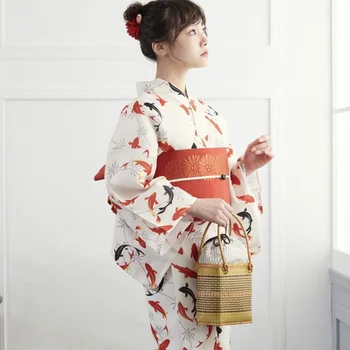 Ženske Yukata Tradicionalni Japonski Kimono Plašč Fotografija Obleko Vlogo Igrajo Kostum Ribe Tiskanja Letnik Kostum Eno Obleko