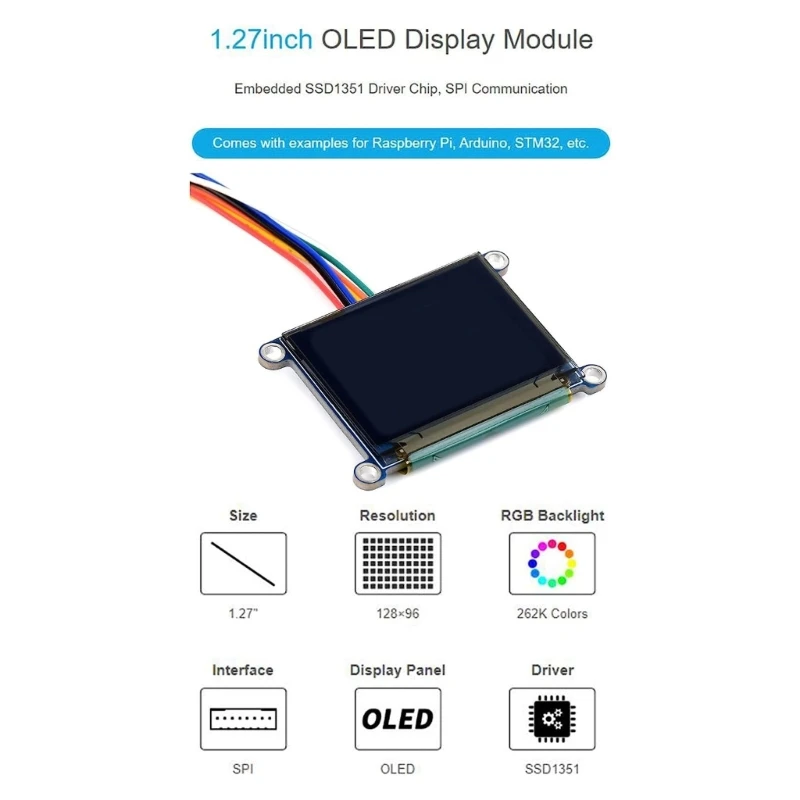 1.27 palčni RGB OLED Zaslonom Moduli za Raspberry Projekta Visoke Ločljivosti, Bogate Barve, SPI
