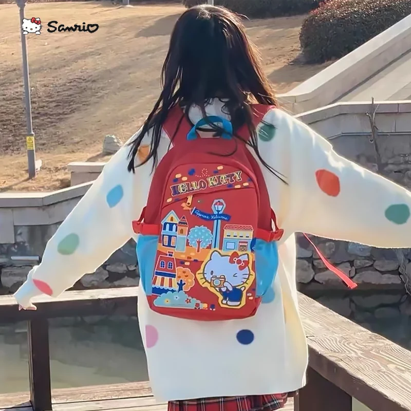 2023 Hello Kitty Ustvarjalnih Študentov Šolsko Torbo Kawaii Sanrio Japonski Risani Rdeče Otrok Torba Ženske Potovanja Nahrbtnik