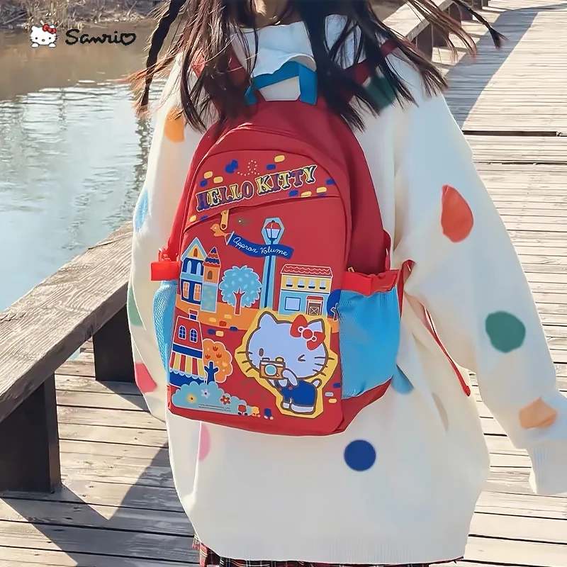 2023 Hello Kitty Ustvarjalnih Študentov Šolsko Torbo Kawaii Sanrio Japonski Risani Rdeče Otrok Torba Ženske Potovanja Nahrbtnik