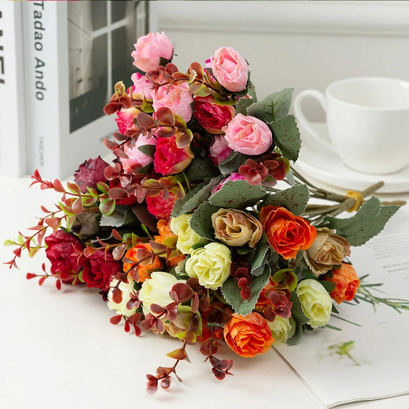 21 Simulacija Cvetje Peony Rože, Umetne Svile Šopek Babybreaths Opremo DIY Ponaredek Daisy Cvetje, Poročni Rose Doma Dekor