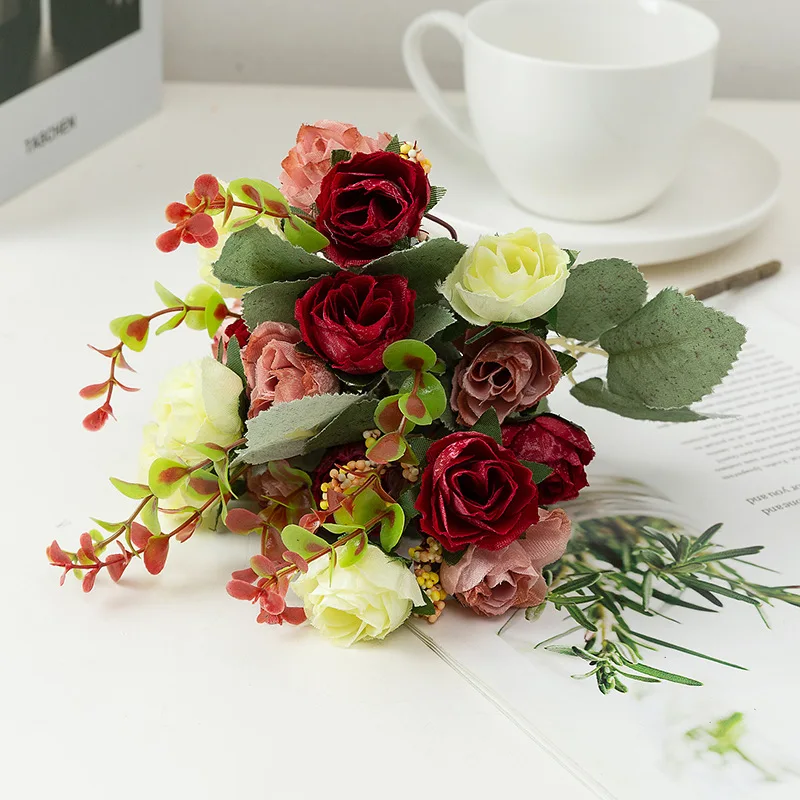 21 Simulacija Cvetje Peony Rože, Umetne Svile Šopek Babybreaths Opremo DIY Ponaredek Daisy Cvetje, Poročni Rose Doma Dekor