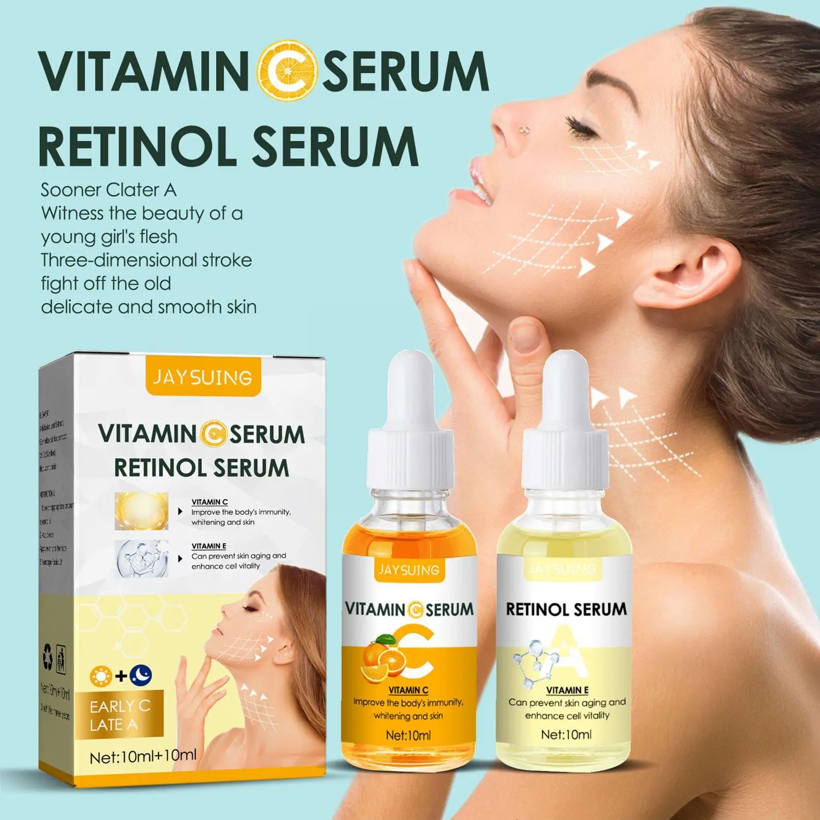 2PCS/Set Vitamina C Beljenje Obraz Serum Hialuronska Temen madež Serum za Nego Čiščenje 10 ml Kožo Obraza Kisline Odstranjevalec Bistvo Ret Y9X4
