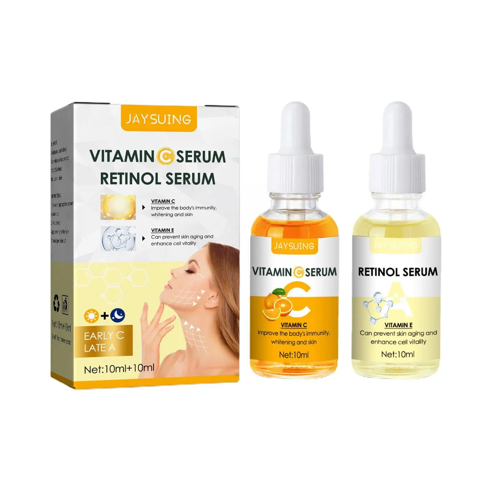 2PCS/Set Vitamina C Beljenje Obraz Serum Hialuronska Temen madež Serum za Nego Čiščenje 10 ml Kožo Obraza Kisline Odstranjevalec Bistvo Ret Y9X4