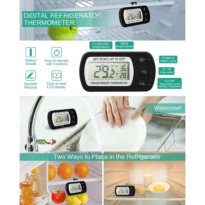 2v1 Termometer, Higrometer Digitalni LCD Temperatura Vlažnost Meter Detektor Hladilnik Zamrzovalnik Thermograph Zaprtih Instrument