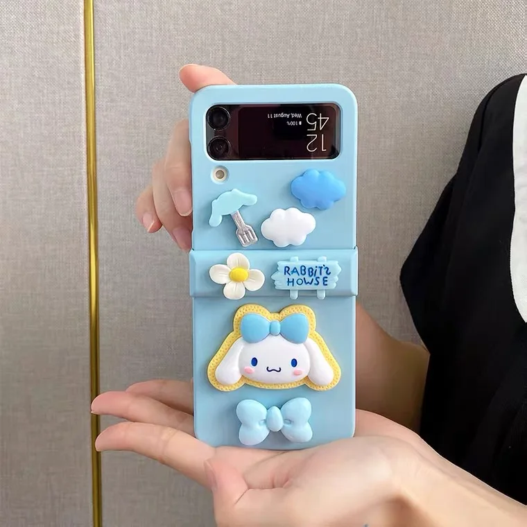 3D Cartoon Srčkan Sanrio Cinnamoroll Modra Loka Telefon Primeru Za Samsung Galaxy ZFlip3 ZFlip4 5G Anti-padec Nazaj Kritje Dekle Darilo