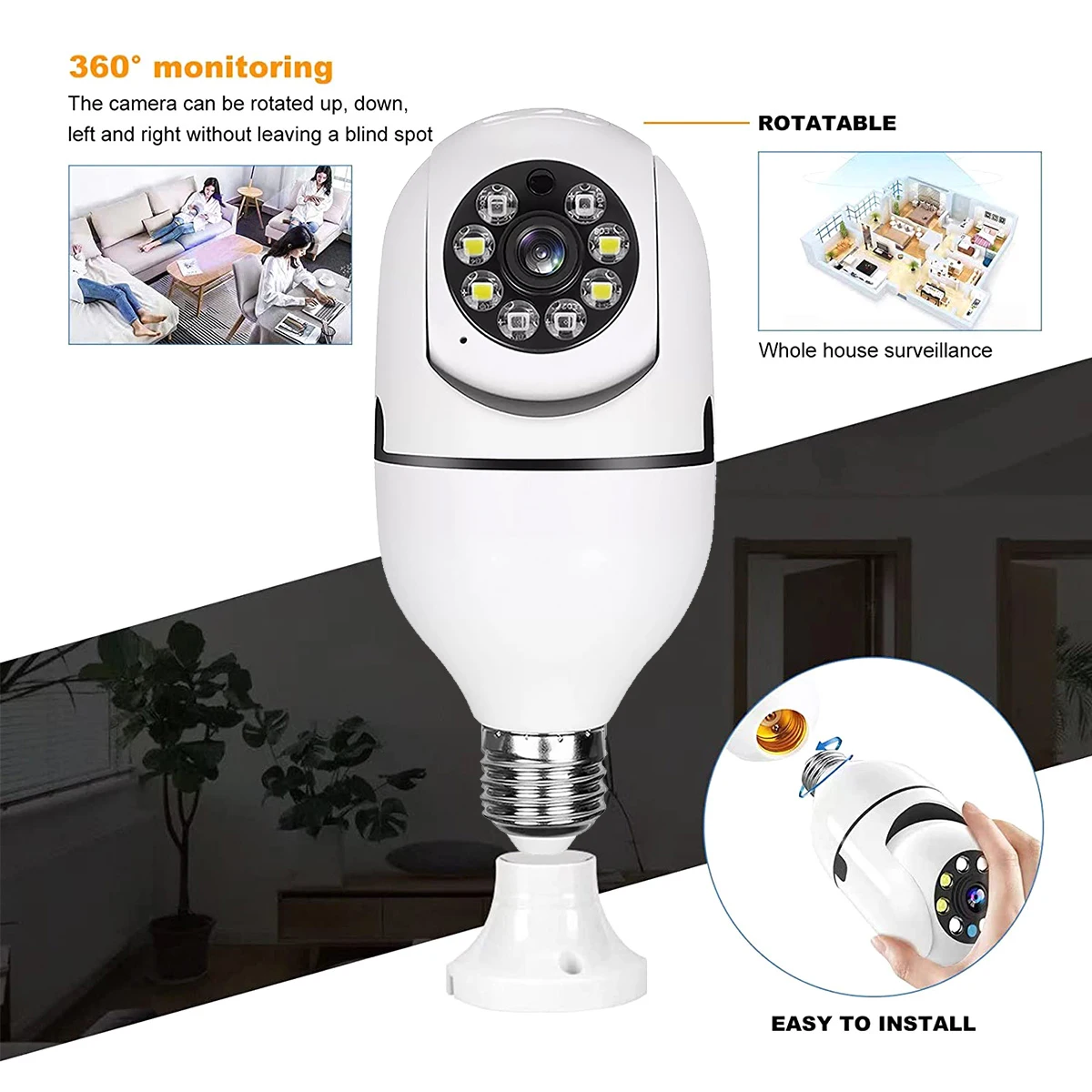 3MP 1296P V380pro E27 Sijalko Glavo Soecket PTZ IP Dome Kamera Barvno Night Vision Home Security CCTV Interkom Baby Monitor