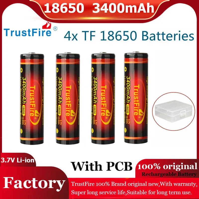 4 X TF 18650 3400mAh Baterijo 3,7 v, Polnilne 12.6 Wh TrustFire Litij-Ionska Baterija s PCB za LED Luči, Svetilka modelov Avtomobilov