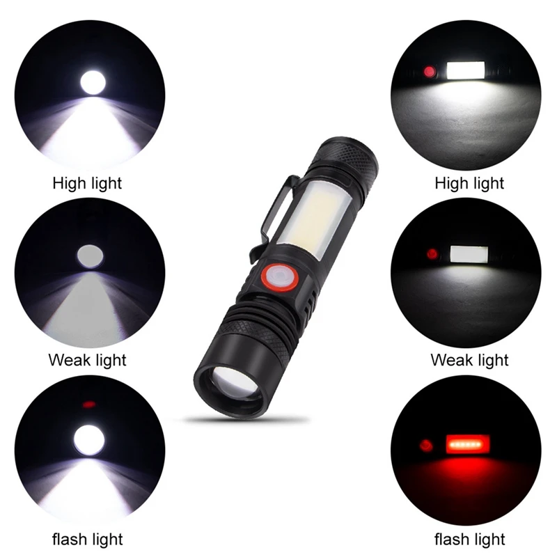 5X LED Svetilka Vodotesno Svetilko Magnetni Baklo Zoom T6+Svetilka COB S Sponko Roko Svetlobe 18650 Baterijo