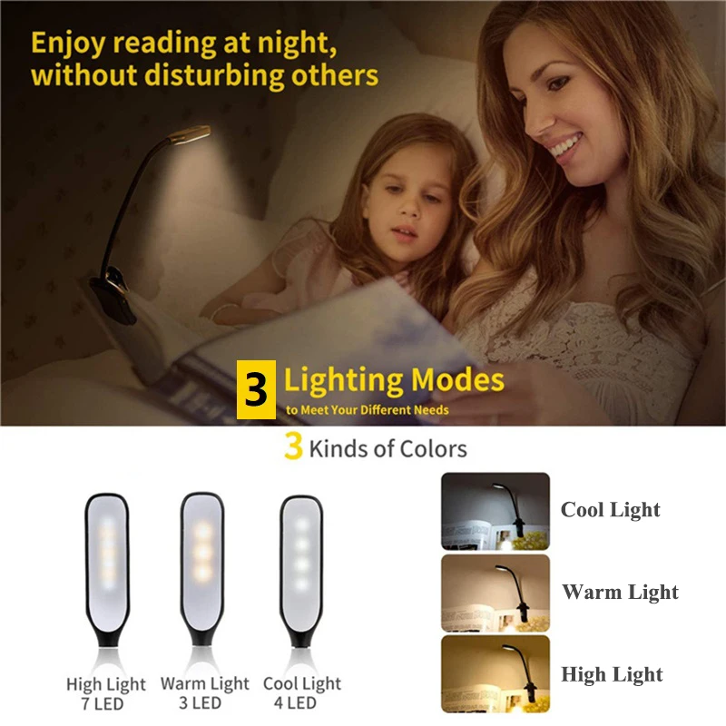 7 Led Električni Knjiga Svetlobe Adjustbale USB Postelji Branje Svetlobe Potovanja LED Posnetke Lučka Svetlost Desk Tabela Luči USB Svetlobe