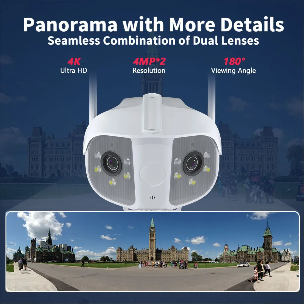 8MP 4K Dvojno Objektiv širokim kotom 180° Wifi IP Kamera IPC360 Ai Človekovih Odkrivanje Prostem 4MP Ultra Barve Night Vision nadzorna Kamera