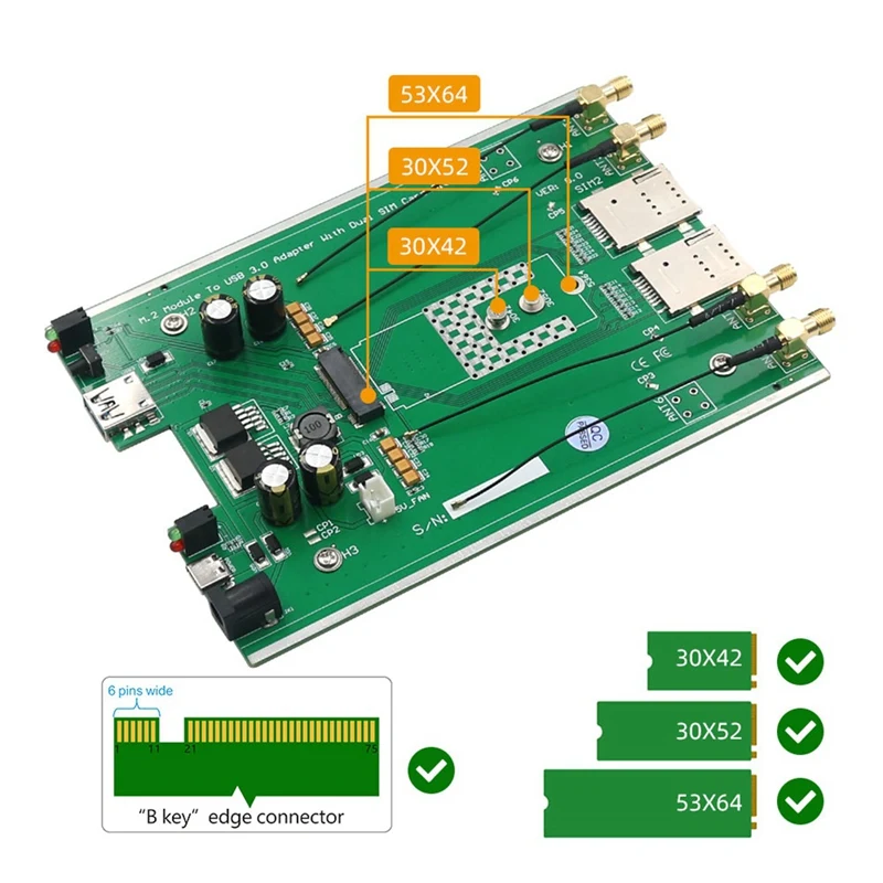Adapter Kit M. 2(NGFF) 3G/4G/5G Modul Za USB3.0 S Duals Reže za Kartico SIM In 4X2.4G/5G Antena Za RM500Q GM800 SIM8200 5G