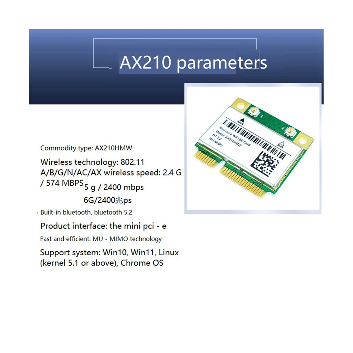 AX210HMW za Kartico WiFi+Antena WiFi 6E Mini PCI-E AX210 802.11 Ax/Ac 2.4 G/5 G/6Ghz BT5.2 Brezžični Adapter za Prenosnik