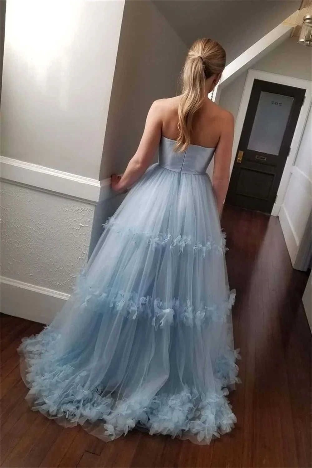 Cathy brez naramnic فساتين السهرة Princesa Obleke Žogo Vestidos De Noche Siva Modra A-line Maturantski Obleki Multi-layer Prom Oblačenja 2023