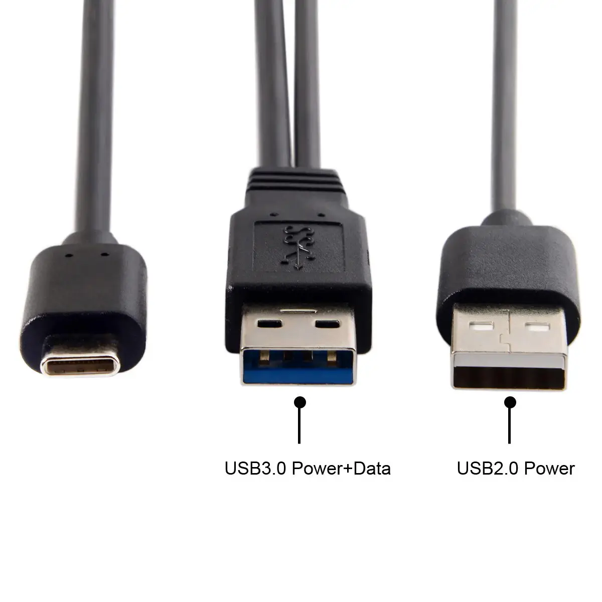 CYSM Xiwai USB 3.0 Power Podatkov Moški & USB 2.0, Dvojno Napajanje USB-C Tip-C Y Kabel Kabel za Lap top & Trdi Disk 60 cm Črni