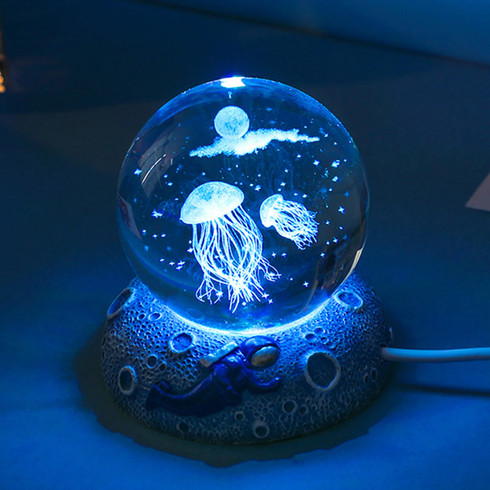 Edinstveno Kristalno Kroglo Nočne Luči Žareče Morju Meduze Astronavt USB Power Topli Postelji Luči Božič Otrok Darilo Nočna Lučka