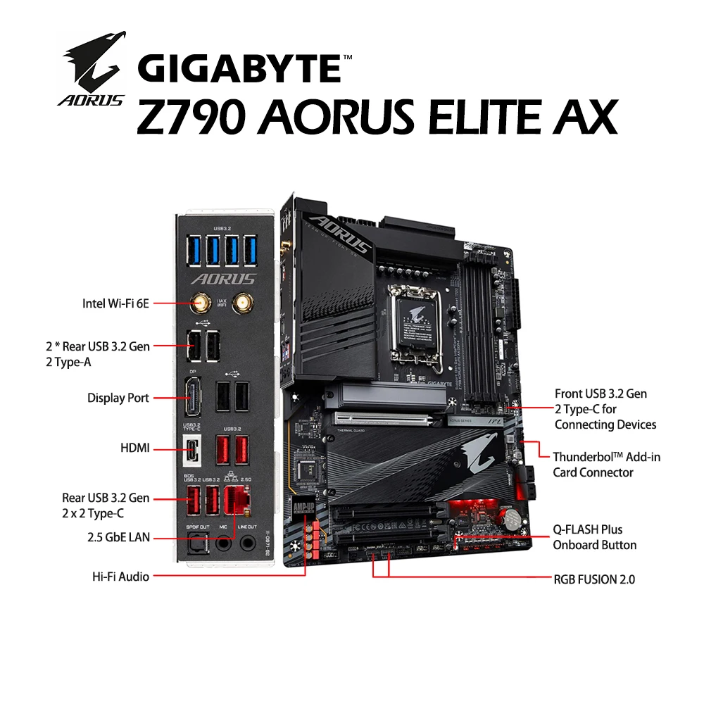 GIGABYTE Z790 AORUS ELITE AX Motherboard CPU Kit i9 13900K Z DDR5 RAM 5600MHz 32GB *2pcs RGB Pomnilnika, WIFI 6E PCIe 5.0 M. 2 Nova