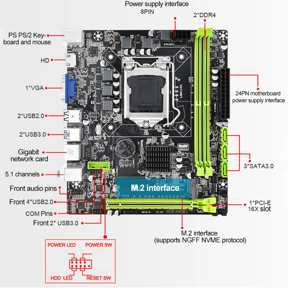 H310B PC Glavni Odbor M-ATX LGA1151 Matično ploščo Računalnika 32GB 2 X DDR4 Podporo SATA3.0 NVME M. 2 USB3.0 PCI-E 16X Grafično Kartico,