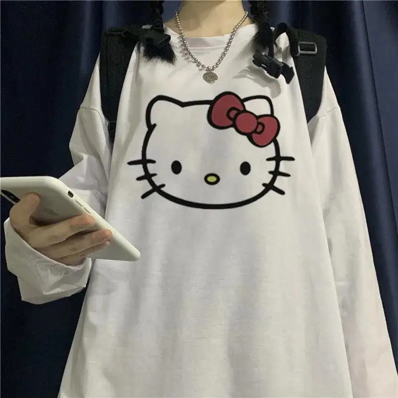 Hello Kitty Tshirt Novo Y2K Kawaii Anime Risanke 2023 Sanrios Vrh Kratek Dolg Rokav Prevelik Harajuku Priložnostne Svoboden Tee Dekle Darilo