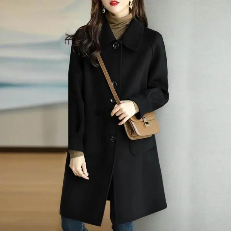 Jesen/zima 2023 Nov Debel korejski Slim Tweed Jakna za Ženske Barva Temperament Mid-dolžina Tweed Plašči za Ženske