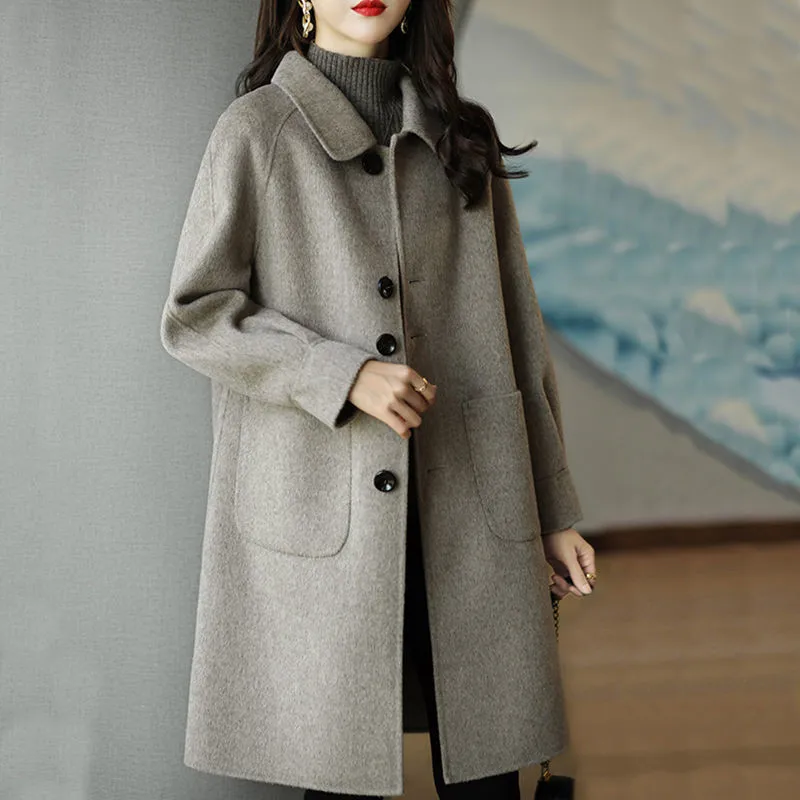 Jesen/zima 2023 Nov Debel korejski Slim Tweed Jakna za Ženske Barva Temperament Mid-dolžina Tweed Plašči za Ženske