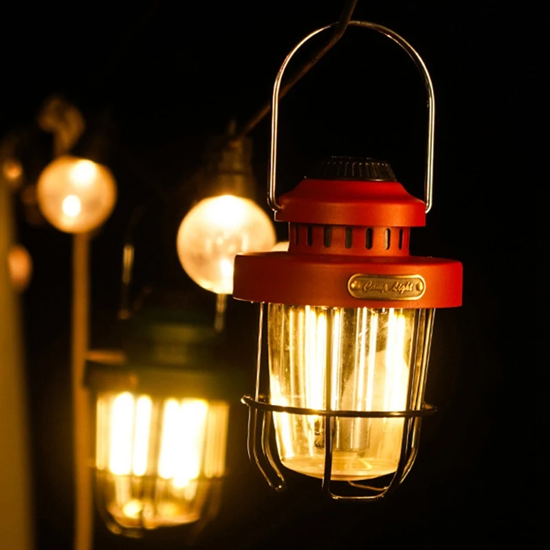 Kampiranje Prenosni Retro Svetilka Letnik Šotor Razsvetljava Luč USB Polnilna LED Svetilko, ki Visi v Sili Svetlobe