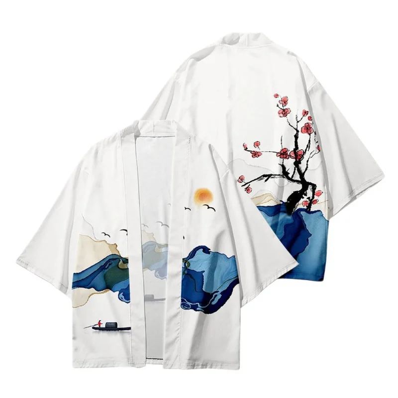Kimono kardigan Pria Wanita Jepang Obi pria Yukata Kimono Jepang pria Tiskanja mantel pakaian tradisional Jepang