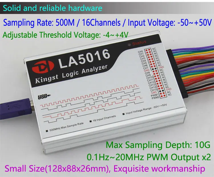 Kingst LA5016 USB Logic Analyzer 500M max vzorčenja,16Channels,10B vzorcev, MCU,FPGA debug orodje, angleščina programske opreme