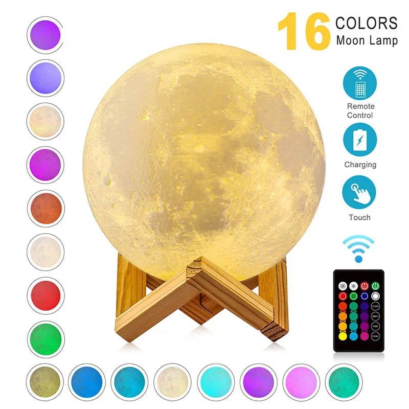 Luna Night Light Touch 3D Tiskanja Luna Lučka Žareče Luna Polnilna Sprememba Barve Dotik Lune Lučka Žareče Luna Otroci Igrače Darila