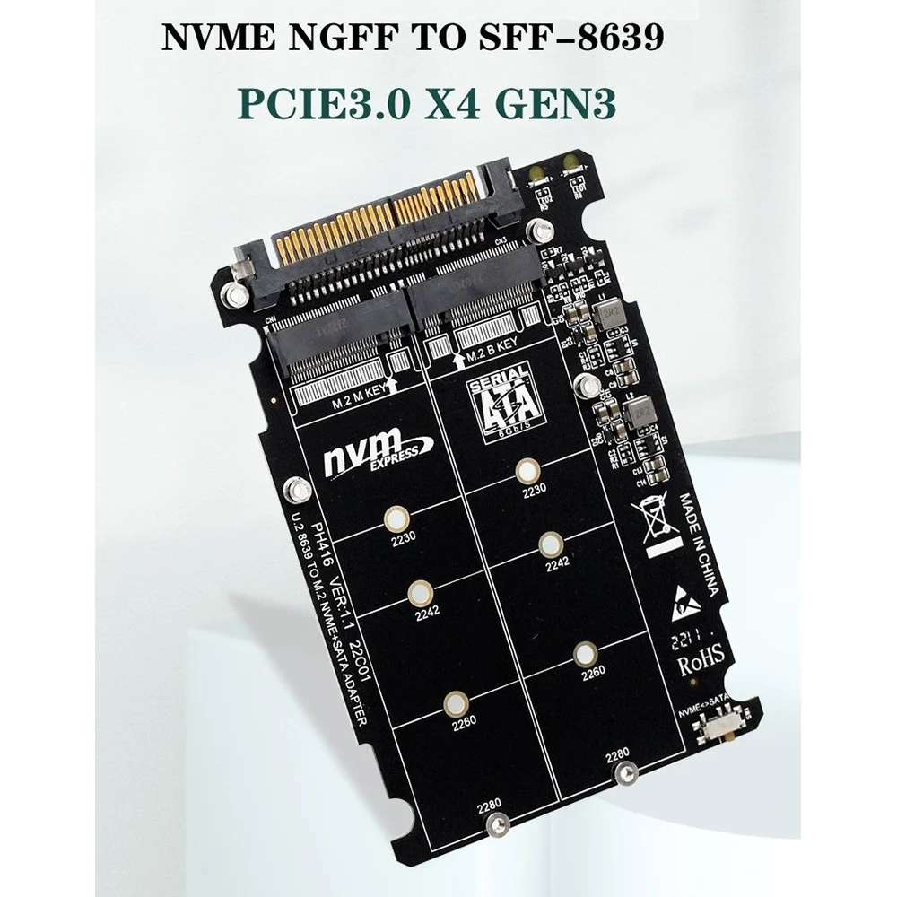 M. 2 SSD za U. 2 Adapter 2v1 M. 2 NVMe in SATA-Bus NGFF SSD da PCI-E U. 2 SFF-8639 Adapter PCIe M2 Pretvornik,Brez Lupine