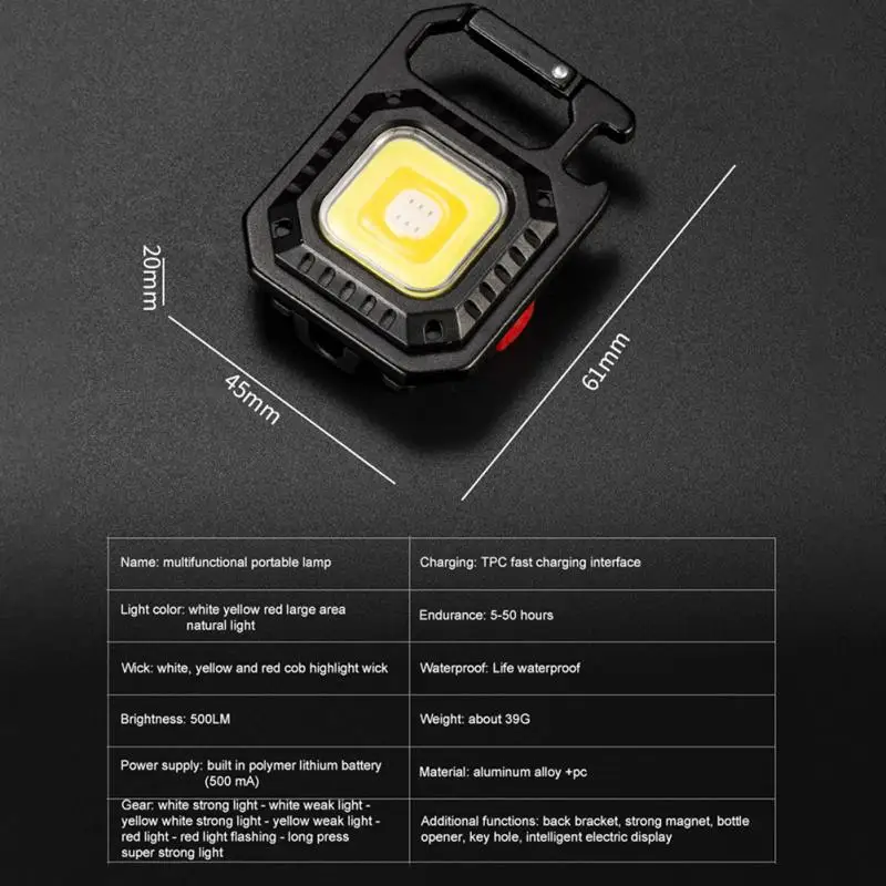 Mini LED Keychain Lahka, Prenosna Lučka za USB Polnjenje Žep Delo Svetlobe, na Prostem, Kampiranje, Ribolov, Plezanje Zasilno Razsvetljavo