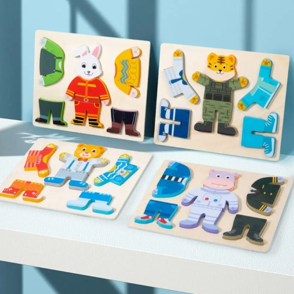 Montessori Lesene Živali Obleka-up, Jigsaw Izobraževalne DIY Jutranje Puzzle Ujemanje Oblačila Igrače za Otroke Darilo