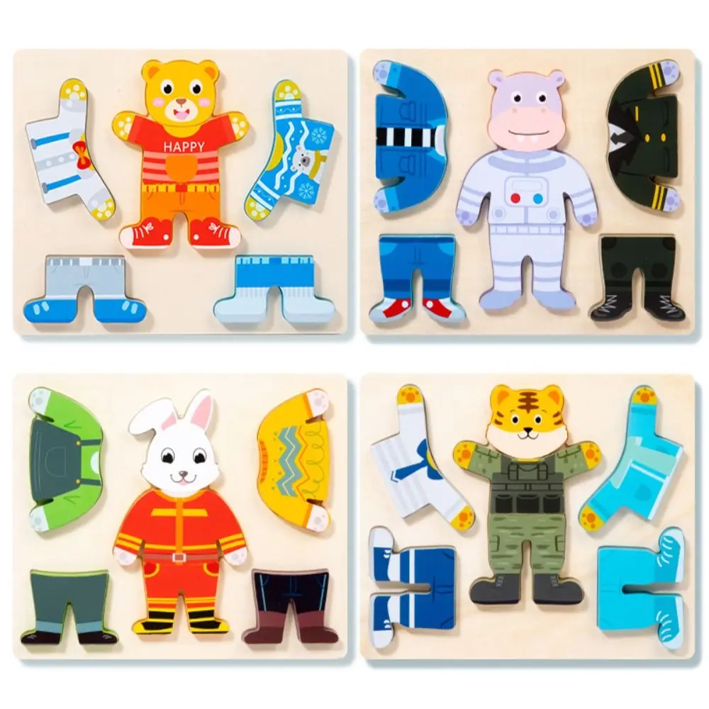 Montessori Lesene Živali Obleka-up, Jigsaw Izobraževalne DIY Jutranje Puzzle Ujemanje Oblačila Igrače za Otroke Darilo