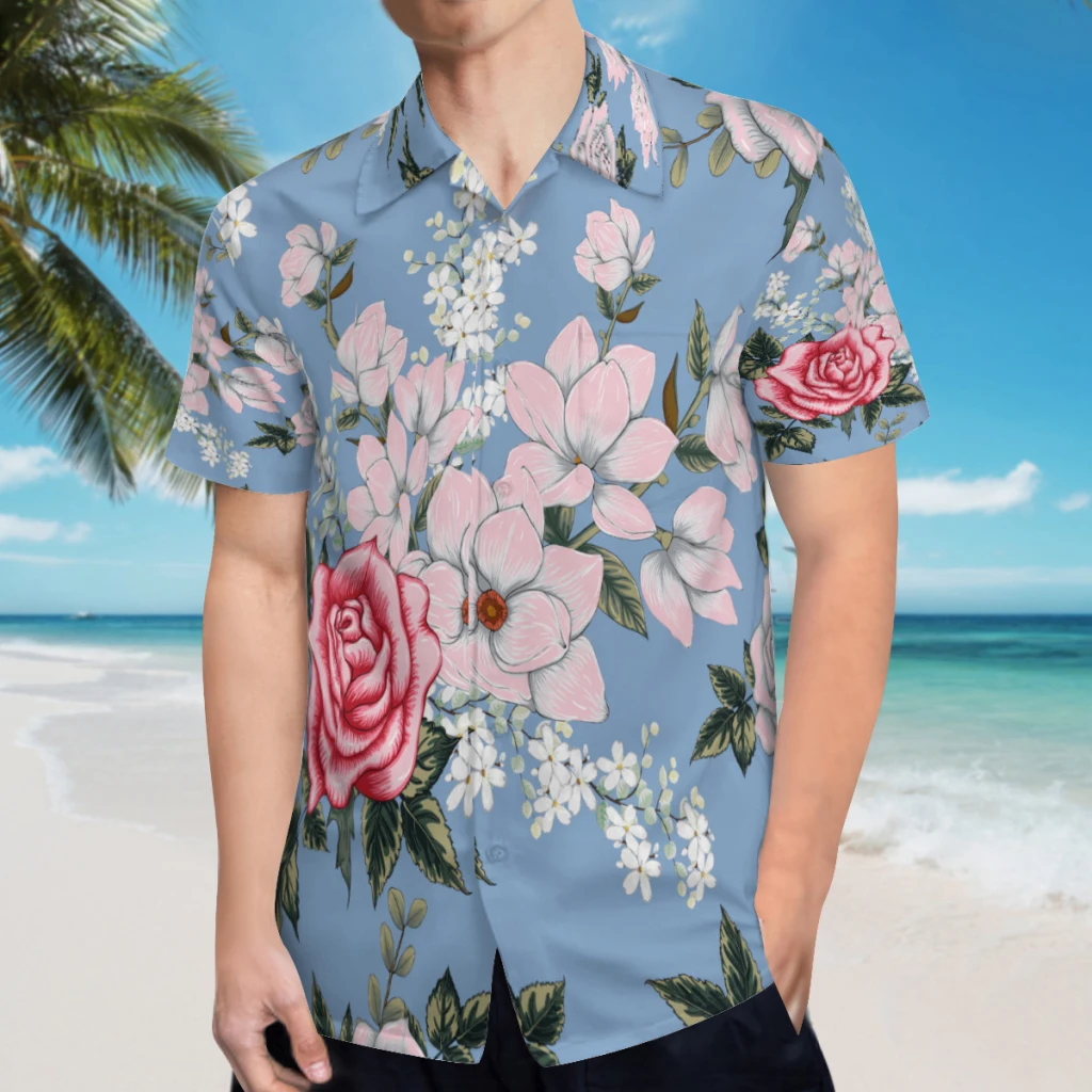 Moške Hawaiian Majica Kratek Rokav Priložnostne Gumb Navzdol Cvjetnim Natisne Plaži Majice z Žep Quick Dry Dihanje