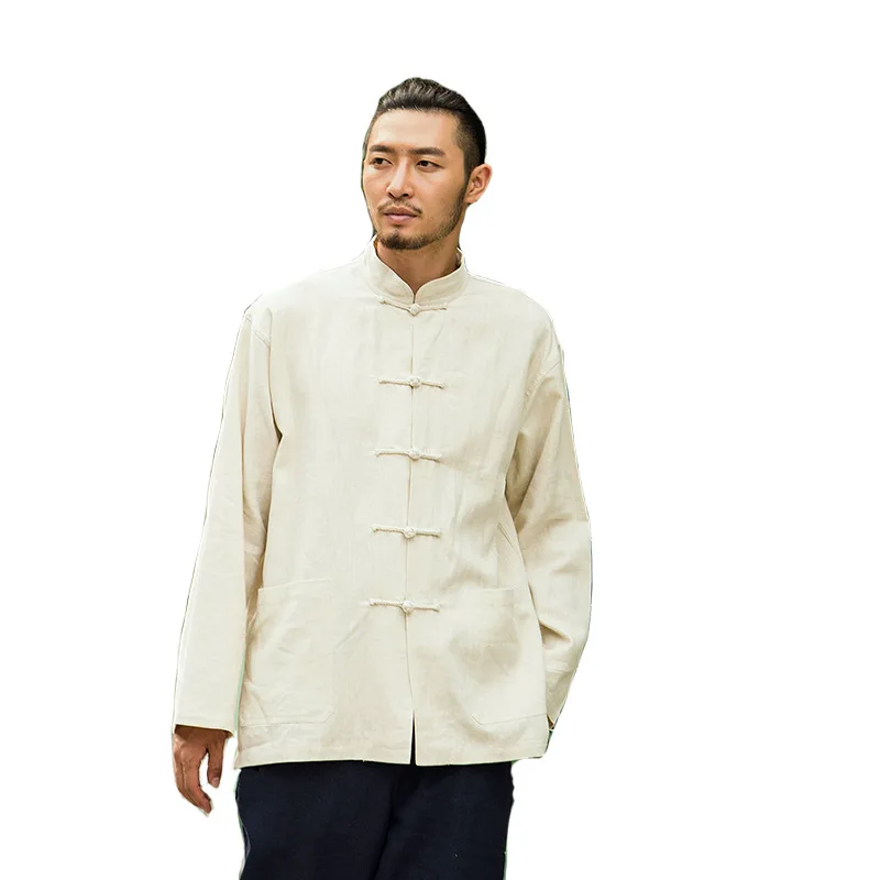 Moški Kitajski Slog Tee Vrhovi Bombaž Perilo Priložnostne Majice Cheongsam Hanfu Tang Jopiči T-shirt Kung Fu Tai Chi Plašč Oblačila Obleke