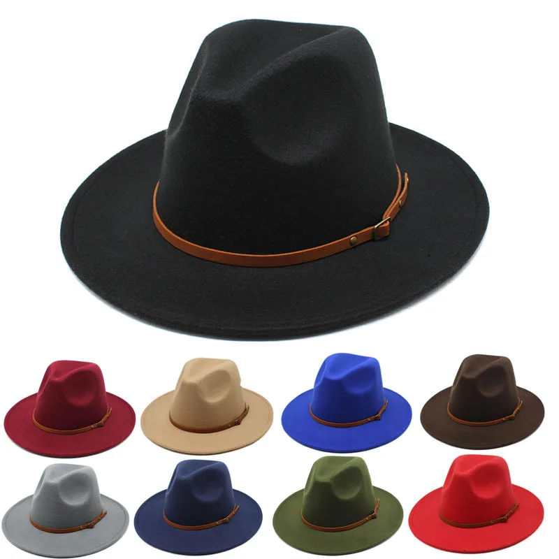 Navy zelena fedora klobuk jeseni in pozimi veliko brimmed klobuk moške in ženske čutiti klobuk Panama jazz fedora шляпа женская kavbojski klobuk