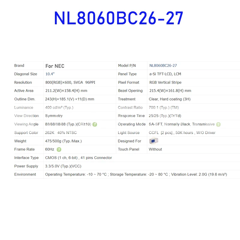 NL8060BC26-27 10.4 Palčni Industrijski LCD Zaslon Plošča Original za NEC