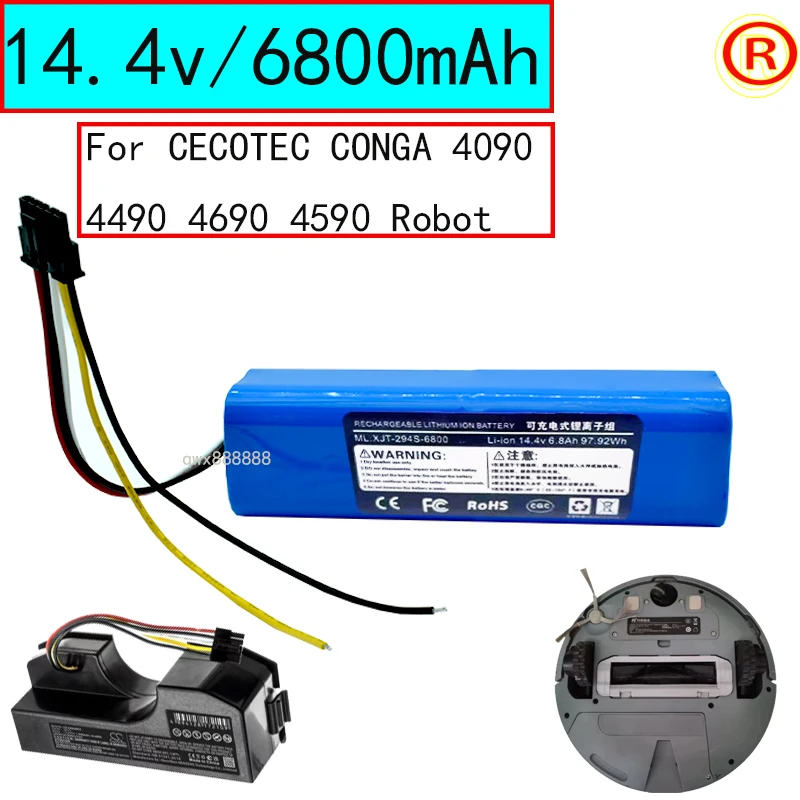 Novo 5600mAh/6800mAh Li-ionska Baterija za CECOTEC CONGA 4090 4490 4690 4590Robot sesalnik 14,4 V 14.8 V 18650 4s2p