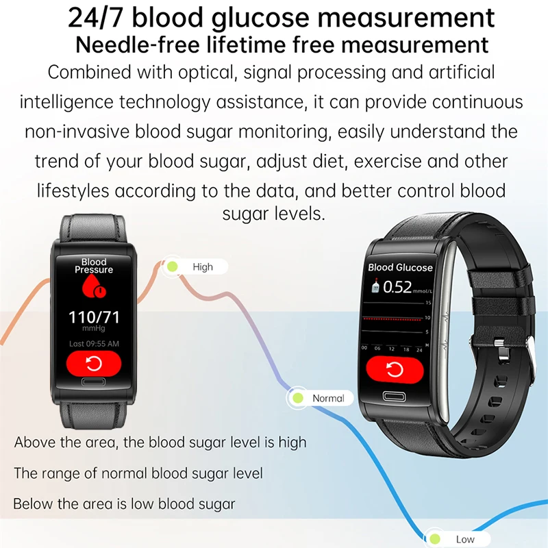 Novo Glukoze v Krvi Spremljanje Zdravstvenega Pametno Gledati Moški Ženske EKG+PPG Krvni Tlak Merjenje IP68 Vodotesen Šport ura Smartwatch