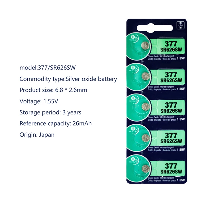 original 1.55 V 14.5 mAh 377 Gumb Celice Kovanec baterije SR626SW SR616 Srebro Oksidne Baterije Pedometer Daljinsko Avto ključ Watch Baterije