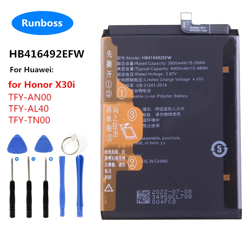 Original 3.87 V 4000 mah HB416492EFW Baterija Za Huawei Honor X30i X 30i TFY-AN00 TFY-AL40 TFY-TN00 Mobilni Telefon
