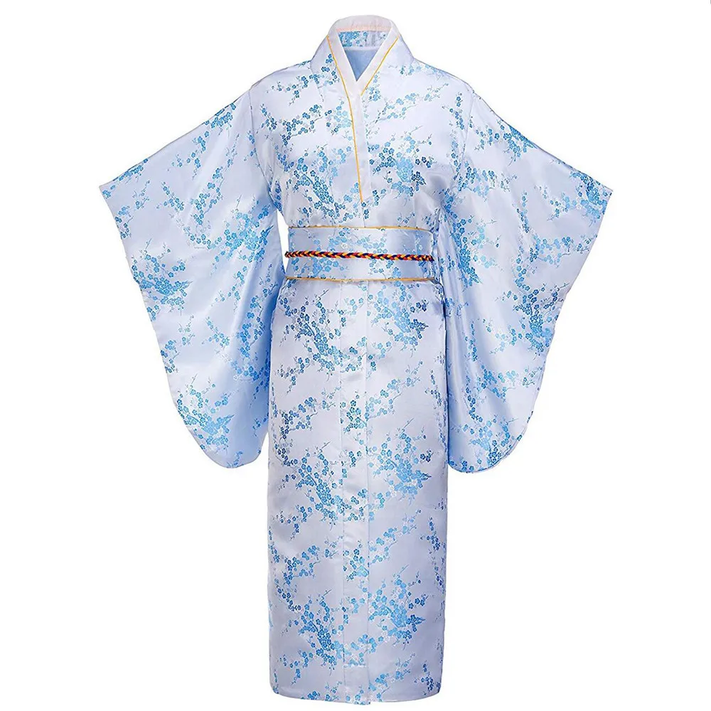 Roza Cvet Tiskanja Mlada Dama Tradicionalni Japonski Kimono kopalni plašč Obleke Poln Rokav Večer Stranka Prom Oblačenja Saten Proti-vrat Oblačila
