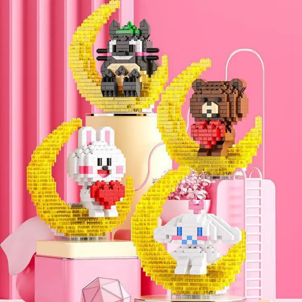 Sanrio Anime Slika Light-Up Gradniki Hello Kitty Kuromi Moja Melodija Cinnamoroll Mickey Mouse Mini Model Diamond Opeke Igrača