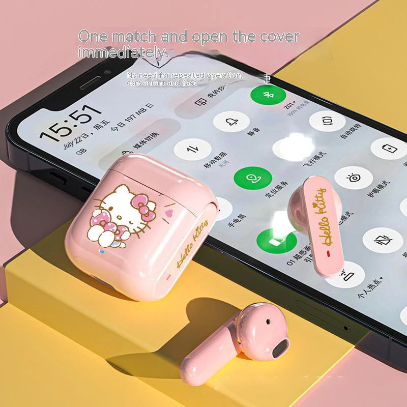 Sanrio Hello Kitty Brezžične Slušalke Mikrofon Kuromi Bluetooth Slušalke Šport Čepkov Cinnamoroll Melodijo Touch Kontrole