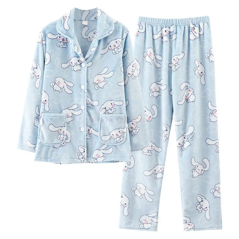 Sanrio koralni žamet pižamo za ženske v jeseni in pozimi se zgosti toplo lep karikatura slog flanela doma obleko za deklice, darila