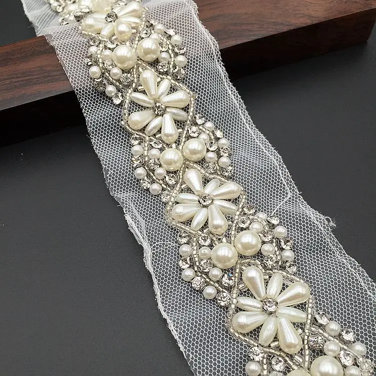 Strani beaded gosto pearl stekla diamant čipke čipke oblačilo očesa vaja črtno kodo tkanine