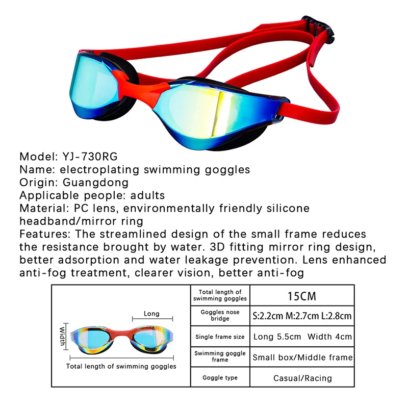 Strokovno Odraslih Plavati Očala Nepremočljiva Megla-dokazilo Dirke Očala Moški Ženske Kul Silver Plated Plavanje Opremiti Debelo