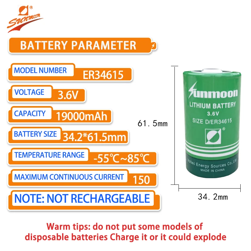 SUNMOON ER34615 Litijeva Baterija 3,6 V Plin Premog Rudnika merilec pretoka Instrument Is Inteligentni IC Položaja Industrijskih nadzornih PLC